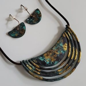 Necklace Earrings Patina Multi Half Round Moon New